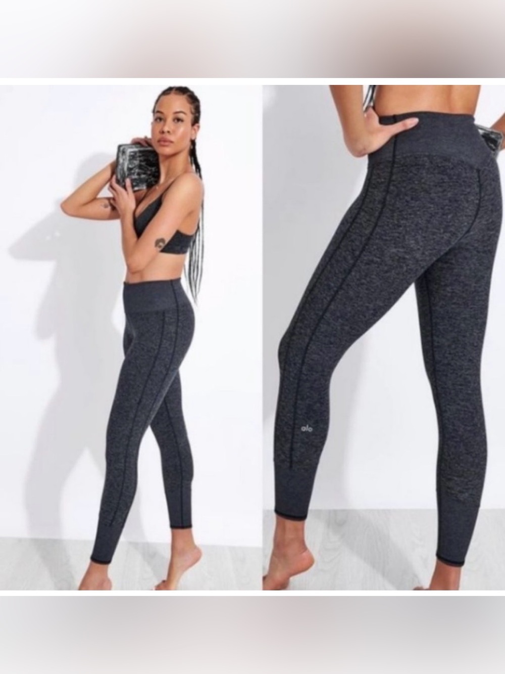 ALO Yoga High-Waist Heathered Charcoal Leggings - Black